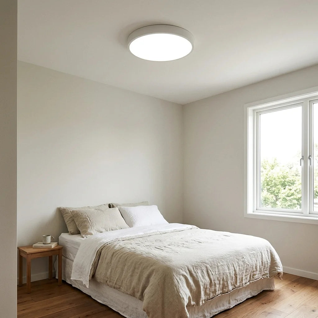 Plafonnier Izoriel dans une chambre jour, blanc