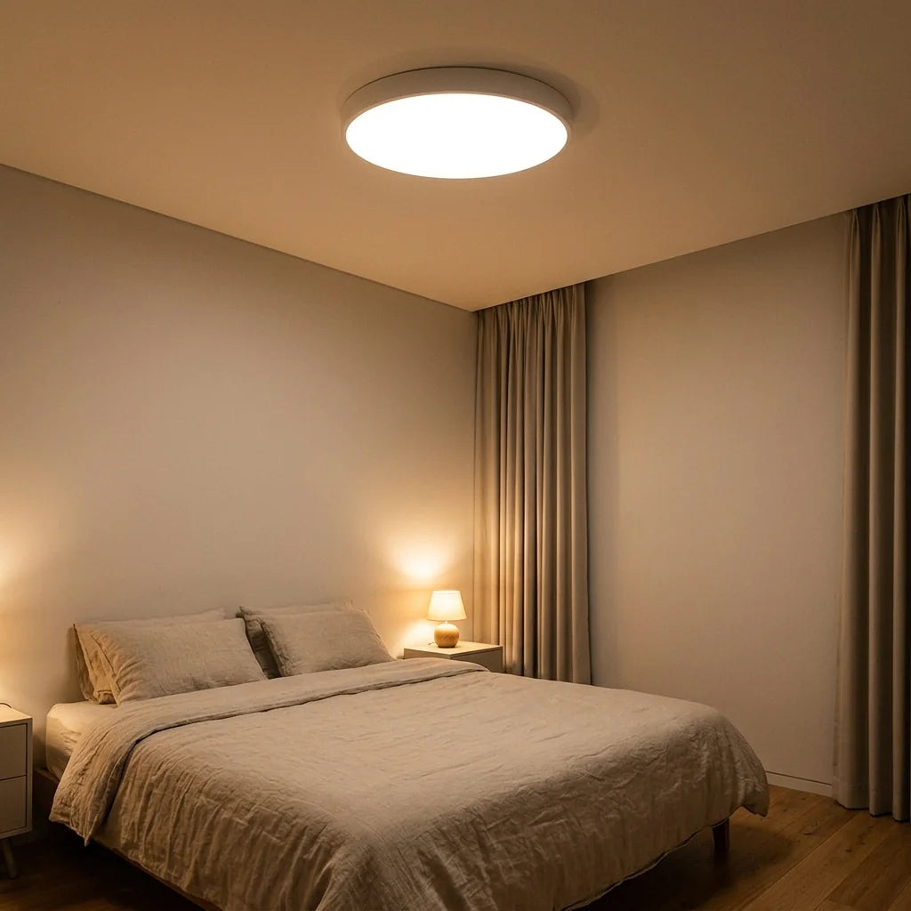 Plafonnier Izoriel dans une chambre soirée, blanc