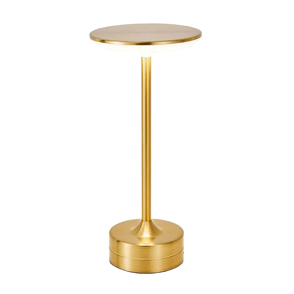 Vue latérale de la lampe de table LED en métal, design contemporain.