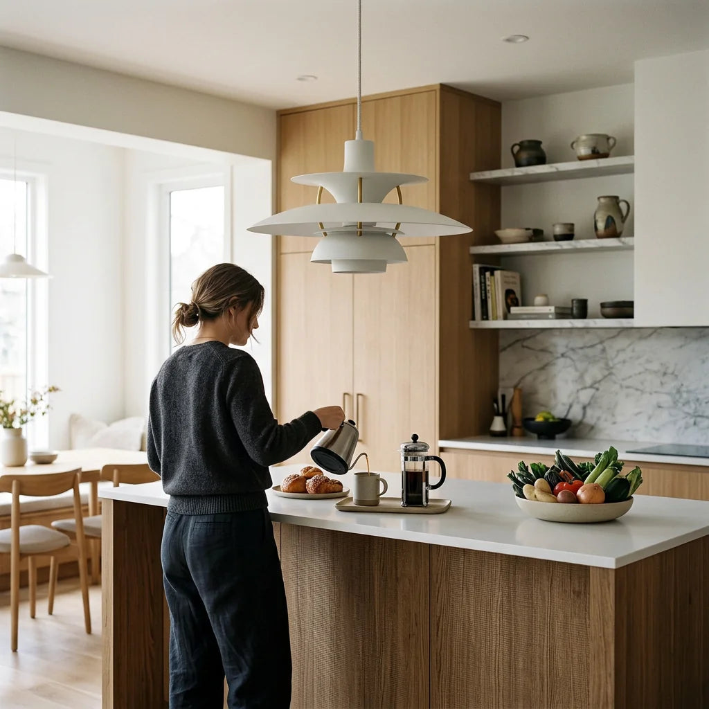 Suspension Macarel blanc classique, mise en situation cuisine