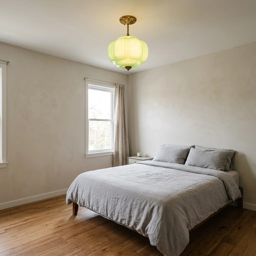 Plafonnier Maravine dans une chambre jour, Or & Vert