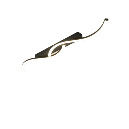 Plafonnier LED moderne noir avec ligne ondulée design.