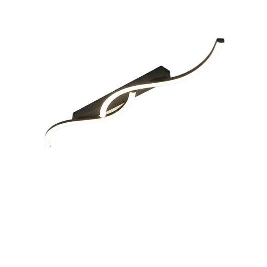 Plafonnier LED moderne noir avec ligne ondulée design.