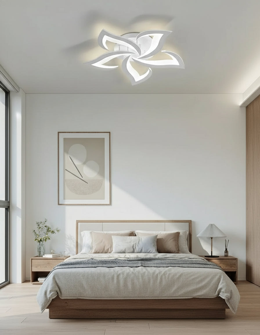 Version blanche du plafonnier LED Lotus minimaliste pour salon.