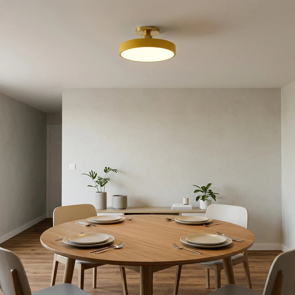 Plafonnier Solara dans une salle à manger, jaune