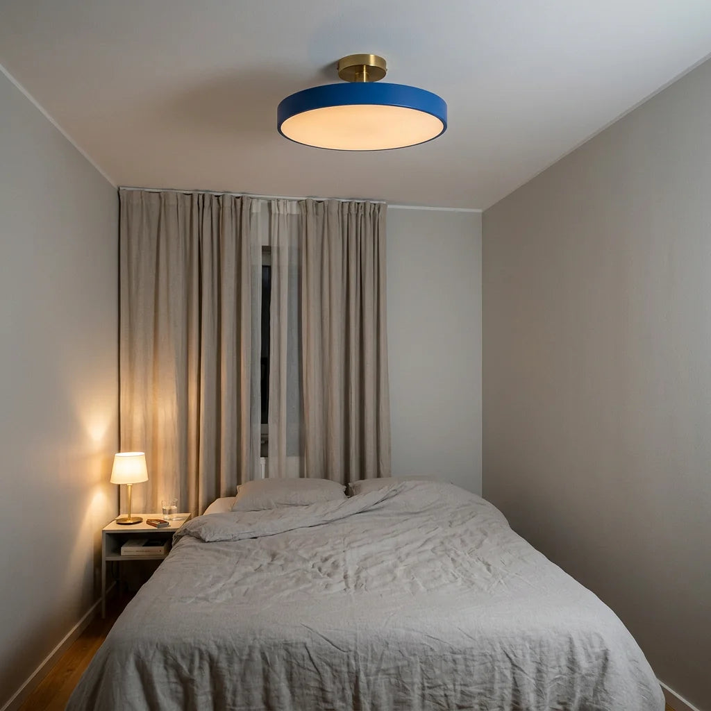 Plafonnier Solara dans une chambre soirée, bleu