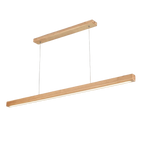 Suspension LED en bois naturel au design scandinave, luminaire linéaire moderne.