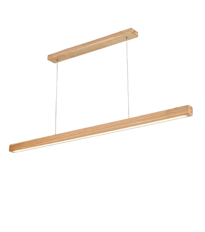 Suspension LED en bois naturel au design scandinave, luminaire linéaire moderne.