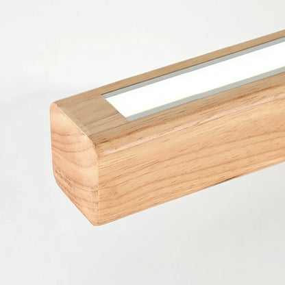 Détail du bois naturel de la suspension LED au style scandinave.