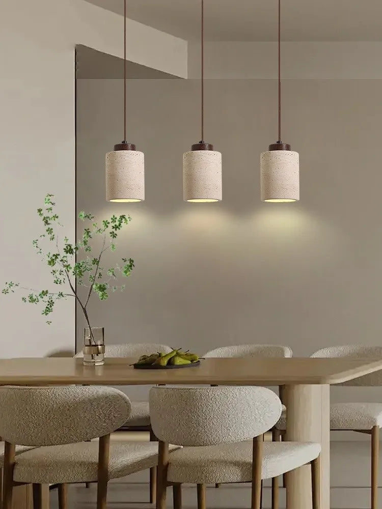 lampe suspendue pierre travertin eclairage chaleureux